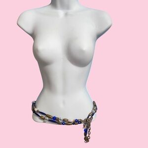 EXP Boho Bead Belt Blue & Brass Beads Vintage